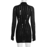 Winter Solid Color Tight-Fitting Mock Neck Long Sleeve Knitting Dress