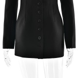 V-Neck Slim Waist Chic Single-Breasted Long Sleeve Blazer