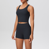 Solid Color Tank and Shorts Yoga Set