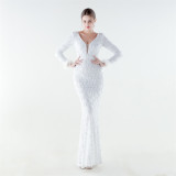 Plus Size Women Sequined Furry Formal Party Evening Dress