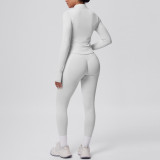 Seamless Solid Color Tight-Fitting High-Stretch Zip-Front Jogger Leggings Set