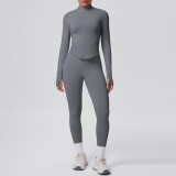 Seamless Solid Color Tight-Fitting High-Stretch Zip-Front Jogger Leggings Set