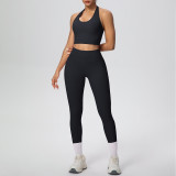 Solid Color Halter Neck Cropped Tank Pants Yoga Set