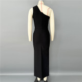 Chic Beaded Floral Slash Shoulder Sleeveless Bodycon Evening Dress