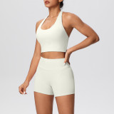 Solid Color Tight-Fitting Halter Neck Tank Shorts Yoga Set
