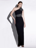 Chic Beaded Floral Slash Shoulder Sleeveless Bodycon Evening Dress