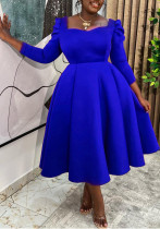 African Women Autumn/Winter Solid Square Neck Dress