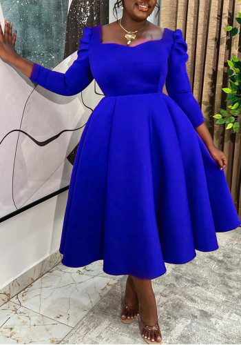 African Women Autumn/Winter Solid Square Neck Dress