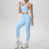 Solid Color Halter Neck Cropped Tank Pants Yoga Set