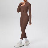 Tight-Fitting Drawstring Halter Neck Tank and Jogger Three-Piece Set