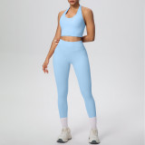 Solid Color Halter Neck Cropped Tank Pants Yoga Set