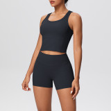 Solid Color Tank and Shorts Yoga Set