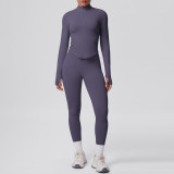 Seamless Solid Color Tight-Fitting High-Stretch Zip-Front Jogger Leggings Set