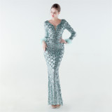 Plus Size Women Sequined Furry Formal Party Evening Dress