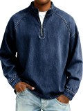 Men's Retro Zip-Front Stand Collar Long Sleeve T-Shirt