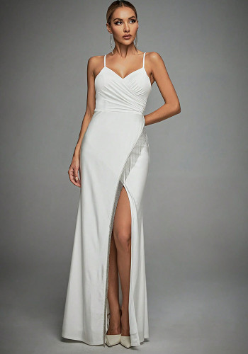 Fashion Low Back Strap High-Slit Evening Dress