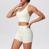 Solid Color Tight-Fitting Halter Neck Tank Shorts Yoga Set
