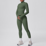 Seamless Solid Color Tight-Fitting High-Stretch Zip-Front Jogger Leggings Set