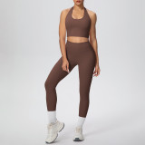 Solid Color Halter Neck Cropped Tank Pants Yoga Set
