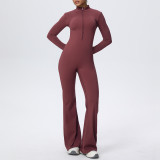 Zip-Front Tight-Fitting Long Sleeve Yoga Jumpsuit