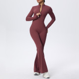 Zip-Front Tight-Fitting Long Sleeve Yoga Jumpsuit