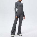 Zip-Front Tight-Fitting Long Sleeve Yoga Jumpsuit