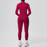 Seamless Solid Color Tight-Fitting High-Stretch Zip-Front Jogger Leggings Set