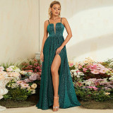 Sexy Printed Strap Backless Slit Chic Formal Party Evening Gown