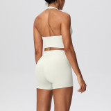 Solid Color Tight-Fitting Halter Neck Tank Shorts Yoga Set