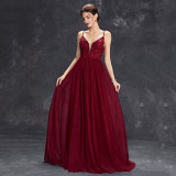 Sexy Low Back Deep V Lace Patchwork Strap Evening Dress