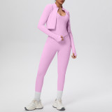 Tight-Fitting Drawstring Halter Neck Tank and Jogger Three-Piece Set