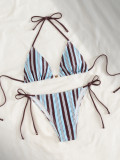 Color Block Striped Print Lace-Up Low Back Two-Piece Bikini