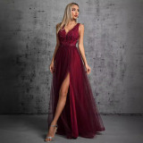 V-Neck Sleeveless A-Line Sequin Patchwork Summer Chiffon Dress