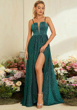 Sexy Printed Strap Backless Slit Chic Formal Party Evening Gown