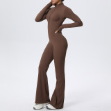 Zip-Front Tight-Fitting Long Sleeve Yoga Jumpsuit