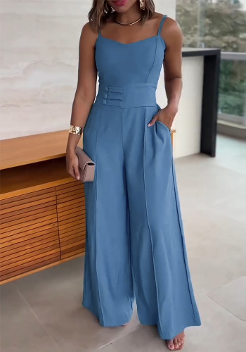 Women Buckle Strappy Wide-Leg Jumpsuit