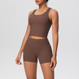 Solid Color Tank and Shorts Yoga Set