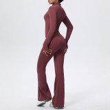 Zip-Front Tight-Fitting Long Sleeve Yoga Jumpsuit