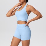 Solid Color Tight-Fitting Halter Neck Tank Shorts Yoga Set