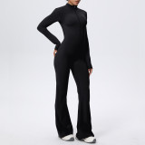 Zip-Front Tight-Fitting Long Sleeve Yoga Jumpsuit