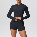 Solid Color Crop Jacket and Shorts Tight-Fitting Yoga Set