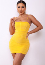 Sexy Strap Ruched Mesh Bodycon Mini Dress