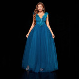 Spring Blue Chiffon Princess Wedding Ball Gown