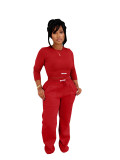 Women Autumn/Winter Casual Solid Top and Pant Two-Piece Set
