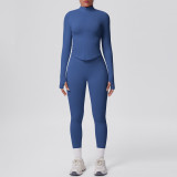 Seamless Solid Color Tight-Fitting High-Stretch Zip-Front Jogger Leggings Set