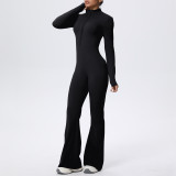 Zip-Front Tight-Fitting Long Sleeve Yoga Jumpsuit