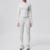 Seamless Solid Color Tight-Fitting High-Stretch Zip-Front Jogger Leggings Set