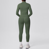 Seamless Solid Color Tight-Fitting High-Stretch Zip-Front Jogger Leggings Set