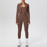 Tight-Fitting Drawstring Halter Neck Tank and Jogger Three-Piece Set