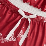 Butterfly Print Cute V-Neck Camisole and Shorts Pajama Set